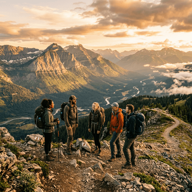 Hikers looking at mountain view